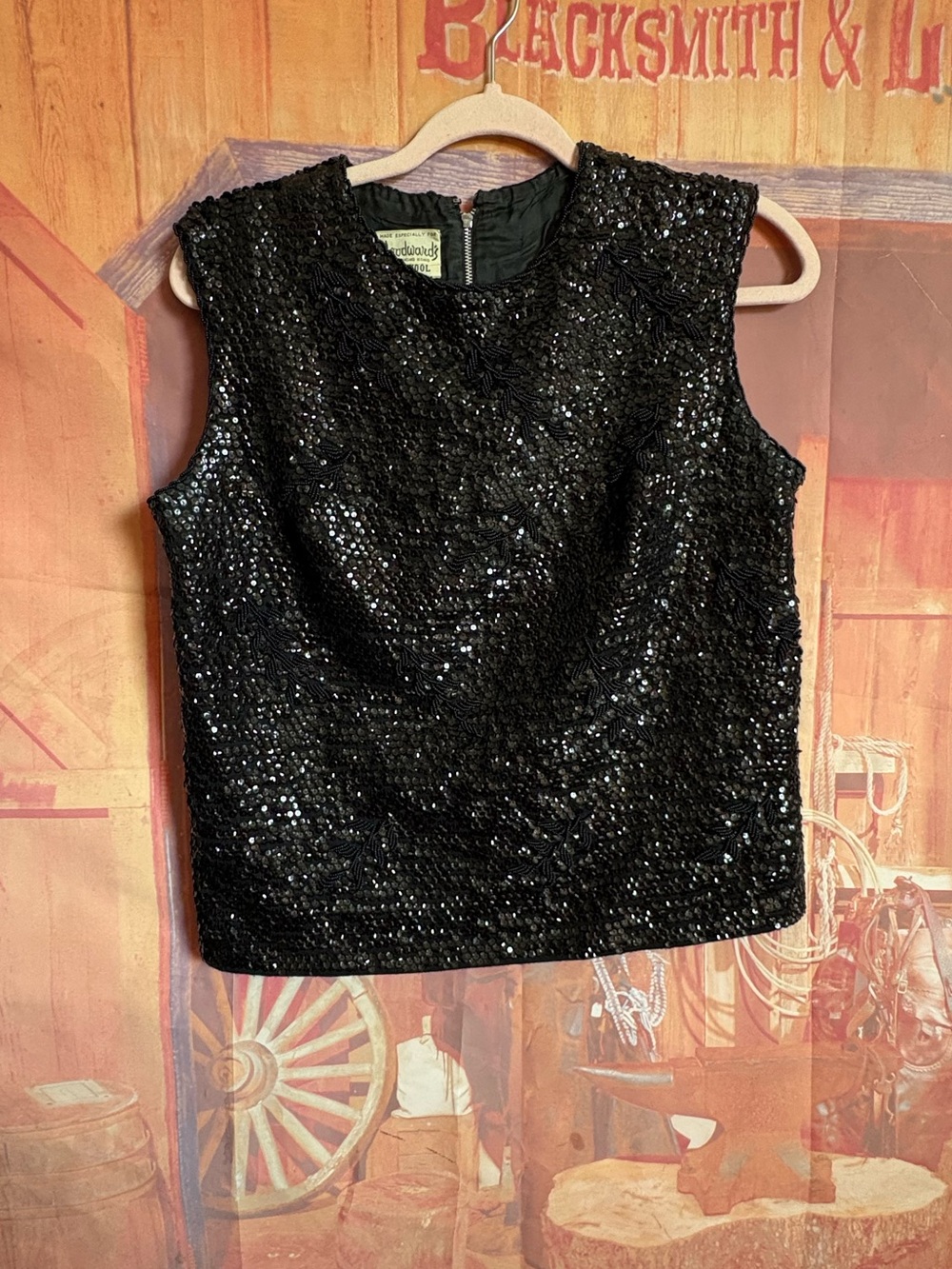 😍1960s-1980s Vintage Woodward’s Black Sequin Beaded Top